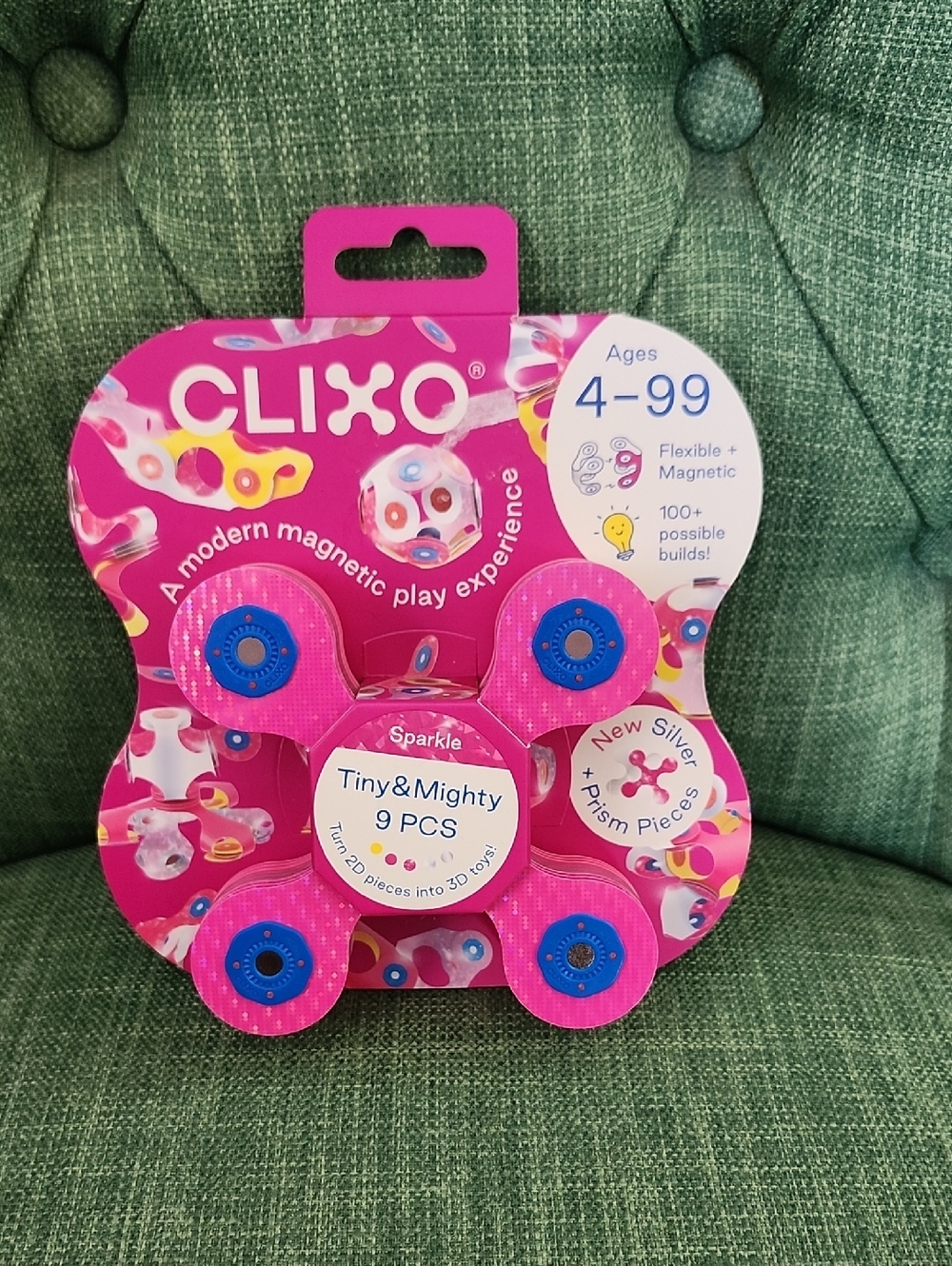 Clixo Tiny & Mighty 9 PCS Magnetic Kids Toy - Pink Sparkle